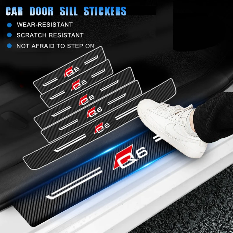 Nastro Soglia Auto In Fibra Di Carbonio Protezione Davanzale Della Porta Sticker Styling Per Audi Q6 Logo Tronco Porta Paraurti Protezione Strisce Pro