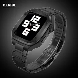 Deluxe Stainless Steel Case with Metal Strap and Rubber Watchband for 45mm (Black)