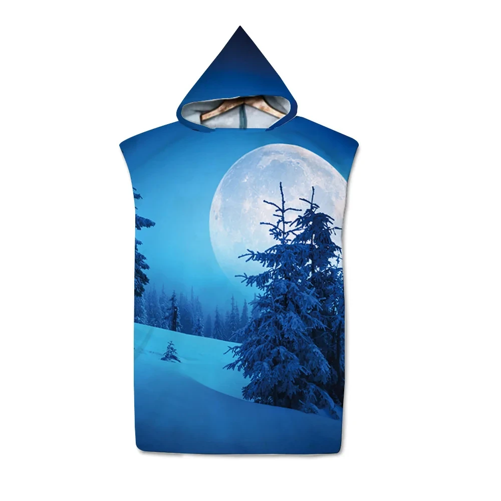 Beautiful Moonlit Night Sky Print Microfiber Quick-Drying Beach Towel Adult Kid Hooded Outdoor Swimming Bath Towel Surf Poncho 3