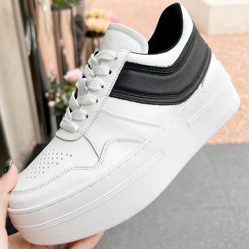 

Breathable Ladies Loafers Autumn New Sewing Design Upper Thick Bottom Casual Shoes Real Leather Material Women Small White Shoes