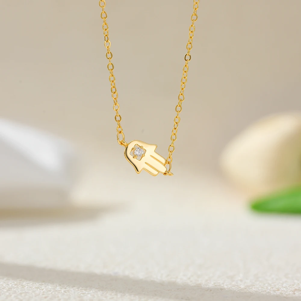 18K Gold Plated Palm Love Heart Cross Pendant Neckalce Sparkling CZ Zircon Geometric Star Sweater Chain Choker Charm Jewelry New