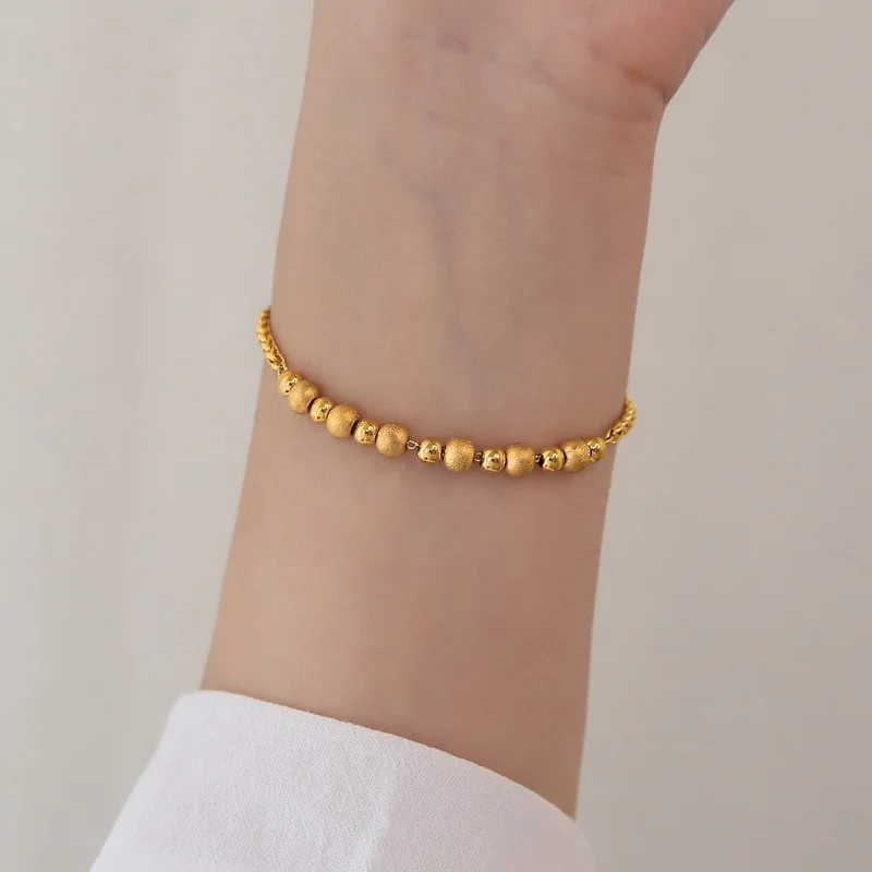 ANENJERY 316L Stainless Steel Simple Beads Chain Bracelet Female Classical Festive Party Jewelry Gift