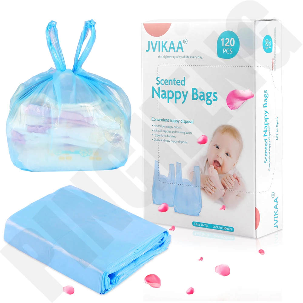JVIKAA 120pcs Scented Baby Diaper Bags Diaper Bags Scented Easy Tie