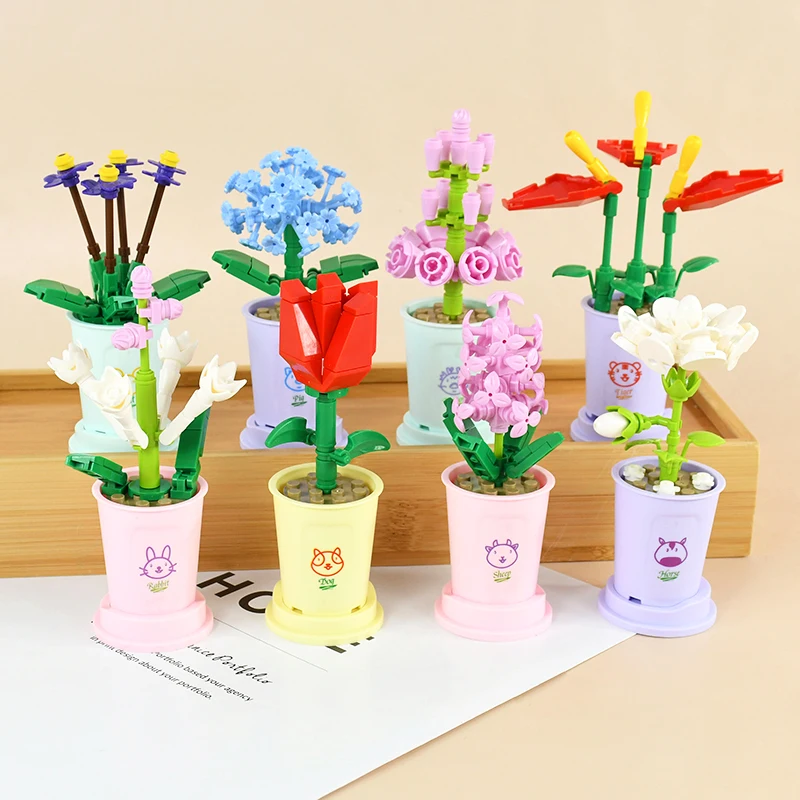 Ramo perpetuo de tulipanes y rosas para niños, modelo de flores, bonsái eterno, jardines de flores, ladrillos románticos, plantas en macetas DIY, Kits de Juguetes