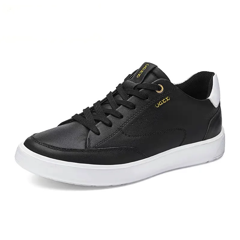 Men Outdoor Leather Shoes Flat Classic Black Sports Shoes Lace up Skateboard Board Shoes Walking White Leisure Running Sneakers 2
