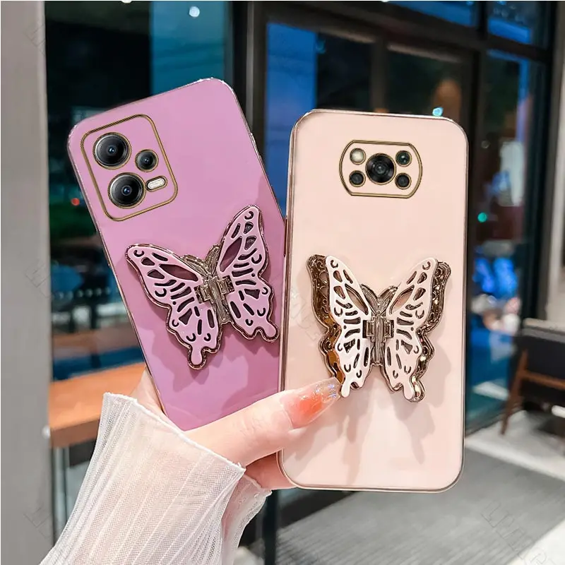 Luxury Butterfly Plating Holder Phone Case with Stand Feature