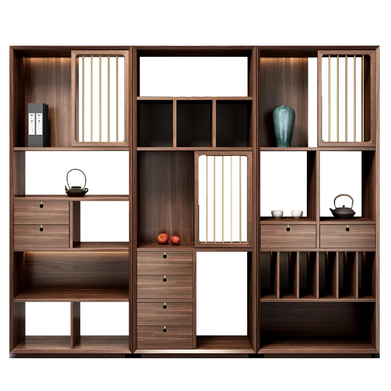 

XK Solid Wood New Chinese Style Duobao Pavilion Chinese Style Display Stand Living Room Tea Cabinet Rack Tea Side Cabinet