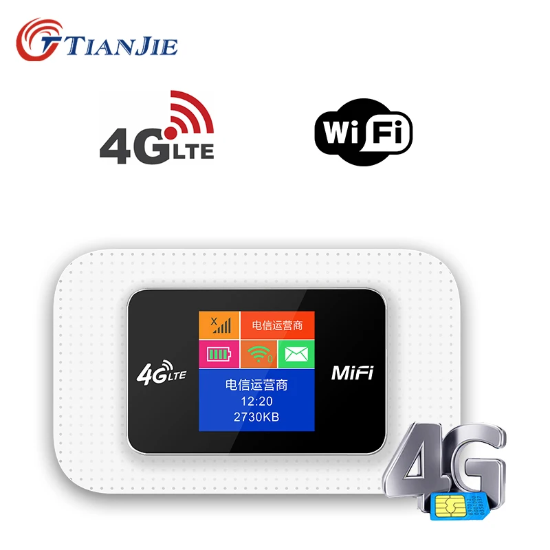 

TIANJIE 150Mbps 4G Wifi Router Wireless Sim Card Modem LTE Unlock Hotspot Pocket Network Adapter Dongle With 2100mAh Battery