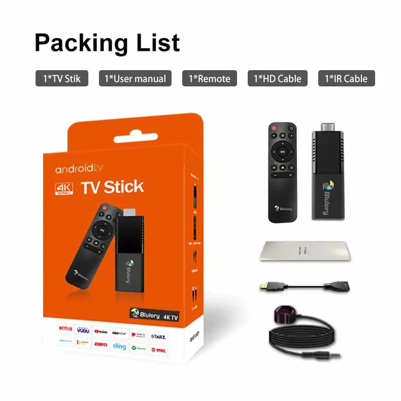 Global Version Blulory 4K TV Stick 1GB 8GB HDMI 2.0 Quad-Core CPU Dual-Core GPU HDR 10+ 4Kp60 Android TV 10.0 Wi-Fi 2.4G+5GHz