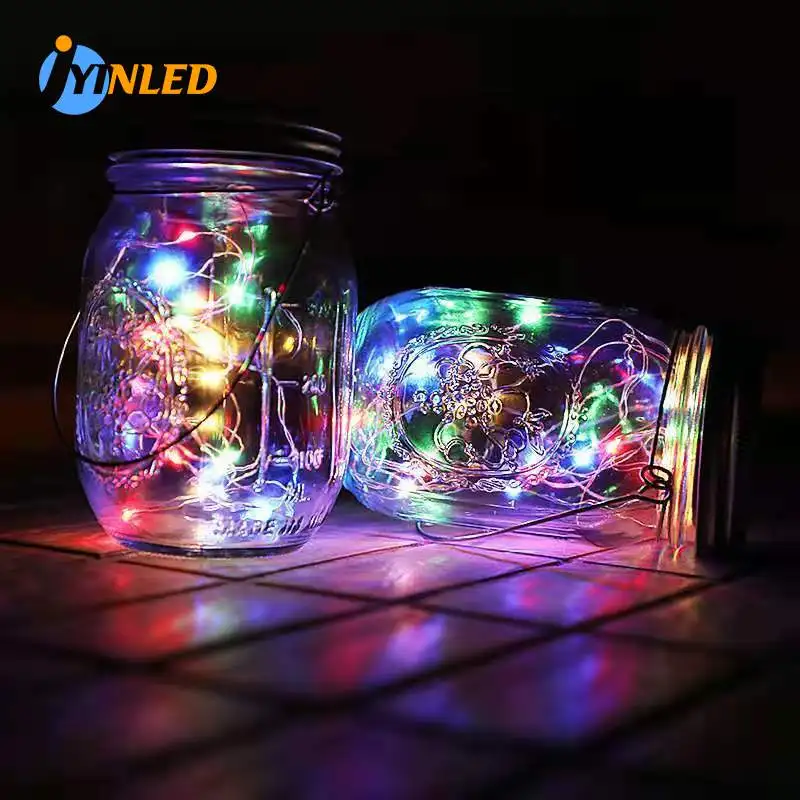 LED Solar Powered String Fairy Light for Mason Jar Garland Solar Lights Lid with Hangers Jar Cover Insert Light Strings