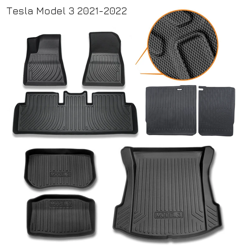 All Weather Floor & Trunk Mats for Tesla Model 3 2021 2022 Foot Carpet