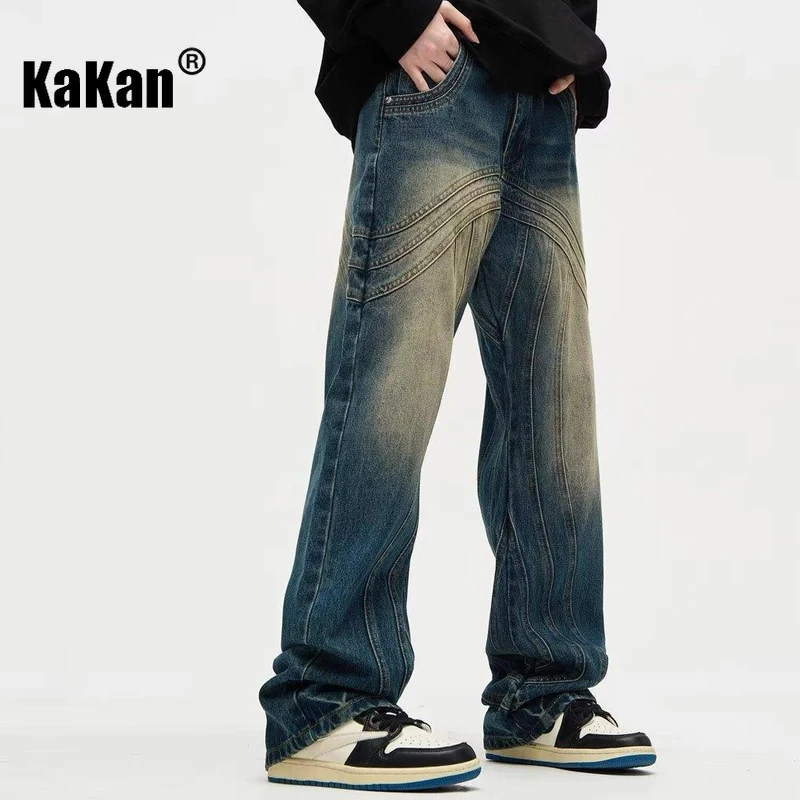 

Kakan - Europe and The United States New Zipper Hundred Jeans Men's, Straight Leg Washed Cow Mid-waist Popular Jeans 58-102-C26