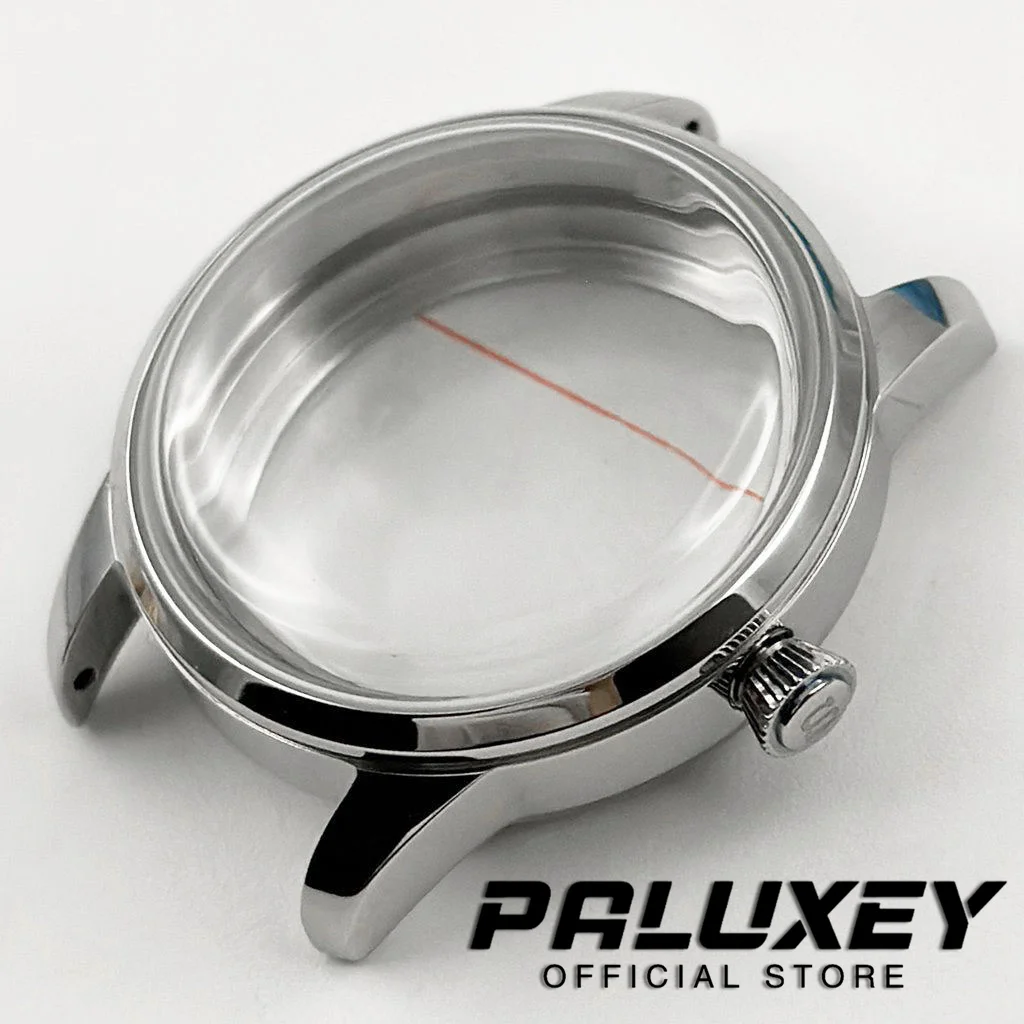 Elegant Stainless Steel Watch Case with Arch Glass and Transparent Back Cover