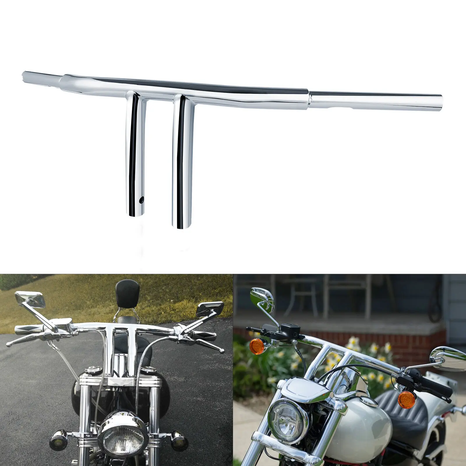 Moto 6 "/8"/10 "Rise T-Bar Manubrio Per Harley Flst Fxst Sportster Xl883 X1200 48 Dyna Lowrider Chrome/Black