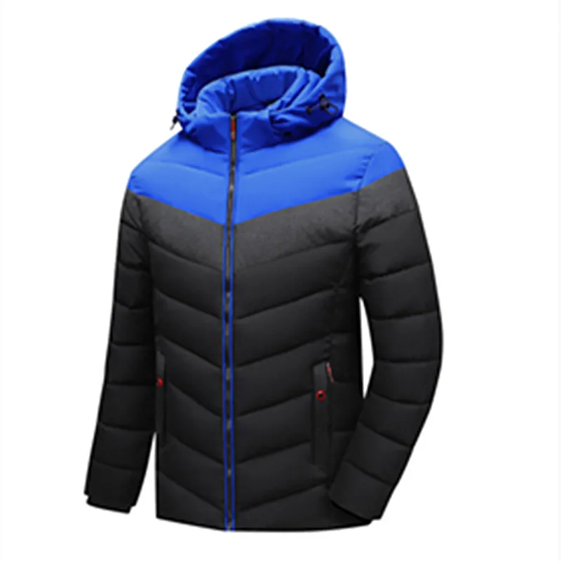 

New Winter Cotton Men's Down Jacket Hooded Parkas Long Sleeve Cardigan Pockets Patchwork Thick Fashion Women Casual Down Jacket