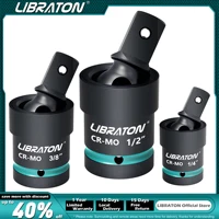 Libraton Swivel Socket Set Impact Swivel Socket Set, Wobble Socket Impact Grade Universal Joint 1/4" 3/8" 1/2" Drive Cr-Mo Steel 1