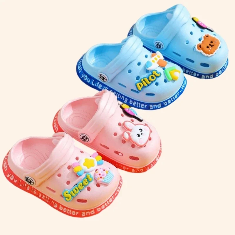 Children Sandals EVA Summer Kids Sandals Hole Children's Shoes Slippers Anti-Skid Cartoon DIY Design Hole Baby Shoes Sandy Beach For Boys Girls