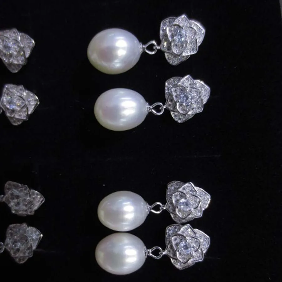 

wholesale 5 pairs 8-9mm rice drop pearl dangle earring s925 rose studs