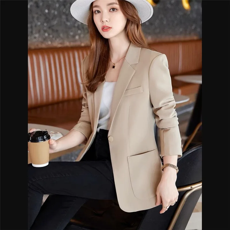 Notched Blazer Jackets Femme Fashion Casual Women's Blazers Spring Autumn Lady Office Work Suit Top One Button Black Coat Women