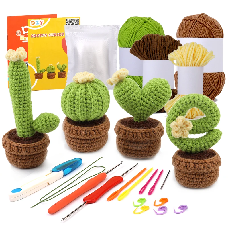 Cactus Shaped Like LOVE Potted Kits with Yarn DIY Crafts for Adults Knitting Starter Kit Easy Crochet Kit with Tutorials