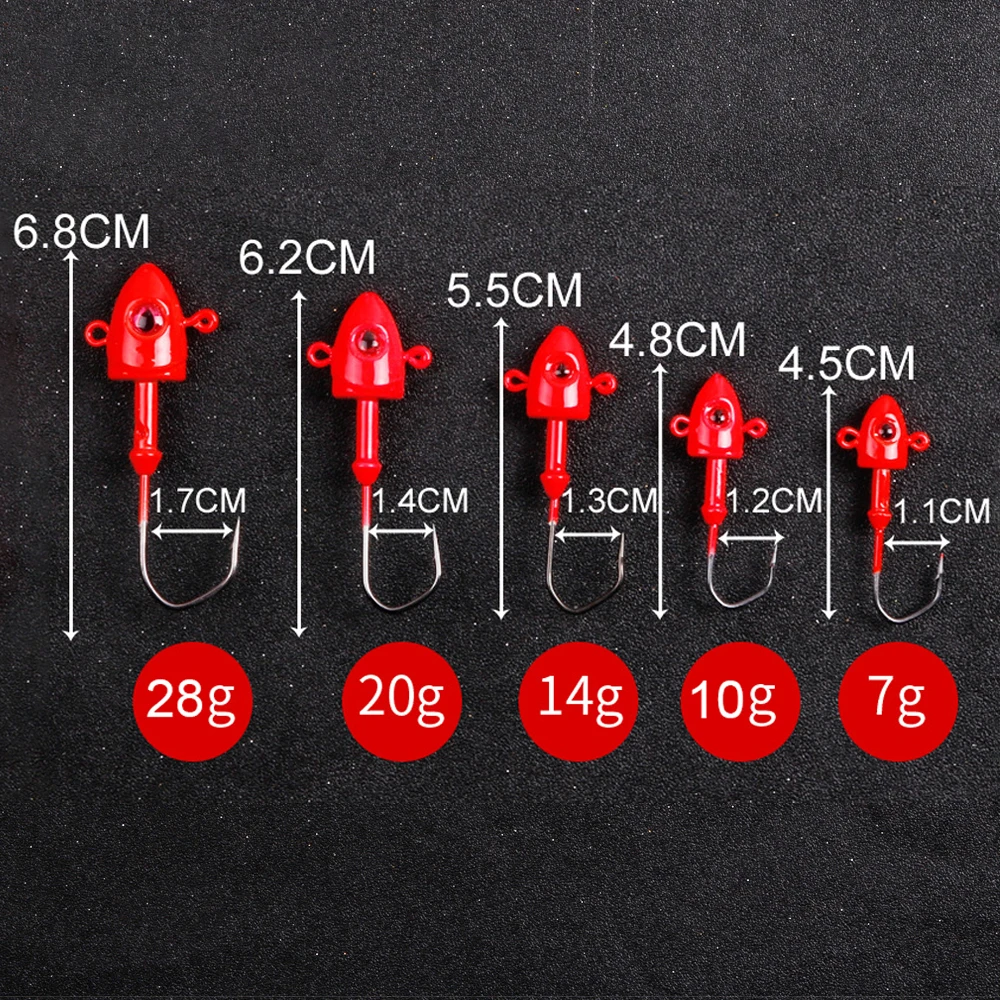 지그 낚시 후크, 물고기 머리 낚시 후크, 가시 후크, 3D 적목 바닷물 농어 농어 낚시 태클, 7g, 11g, 14g, 21g, 28g, 2 개