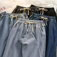 2025 JIN New Streetwear Loose Jeans Men Korean Style Fashion Loose Straight Wide Leg Pants Men's Brand Clothing Black Light Blue