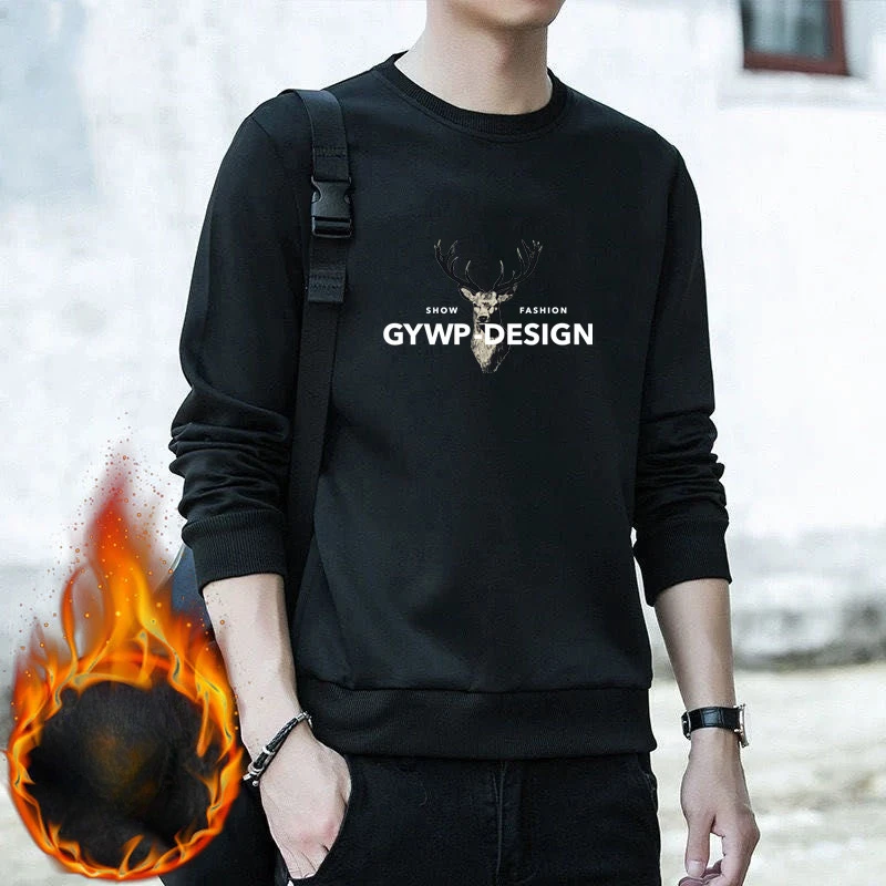 

Winter New Cotton Fine Velvet Super Soft Men's Crew-neck Hoodie Plus Velvet Thickening Loose Casual Trend Men's Undercoat Top