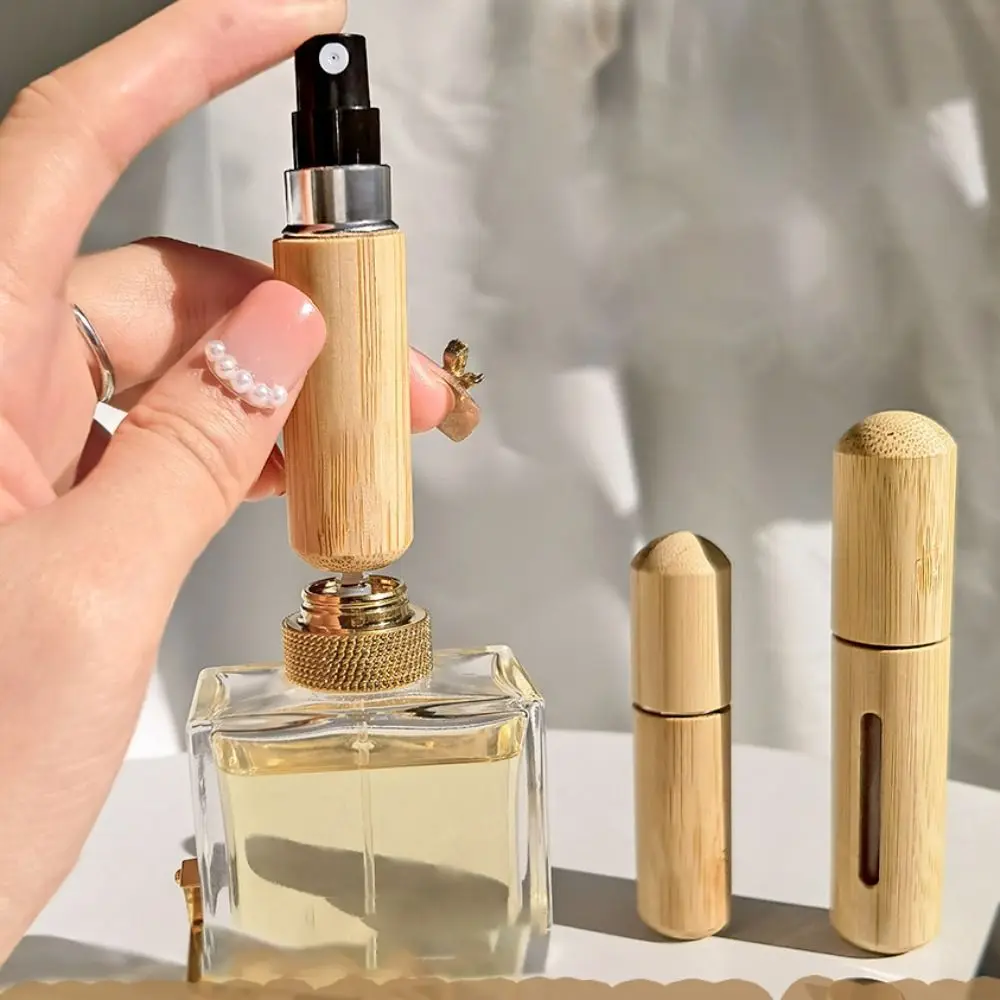 5/8ML Ultra Fine Refillable Perfume Bottle Mini Bottom Filling Liner Bamboo Spray Bottle Wood Portable Atomizer Gift