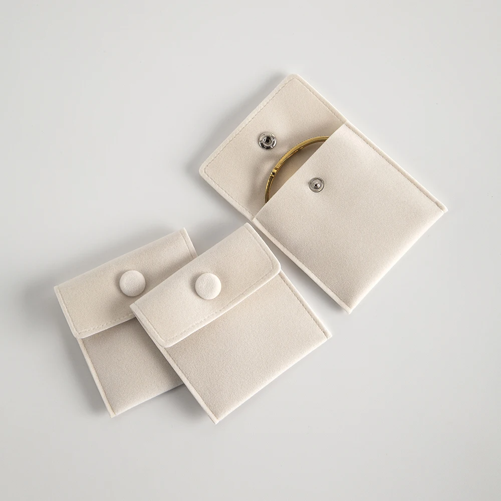 10 Stück/Set Beige Samt-Schmuckbeutel mit Druckknopf, Personalisierter Beutel für Ringe, Ohrringe, Armbänder, Baumwolle Mikrofaser Geschenkverpackung – Detail 2