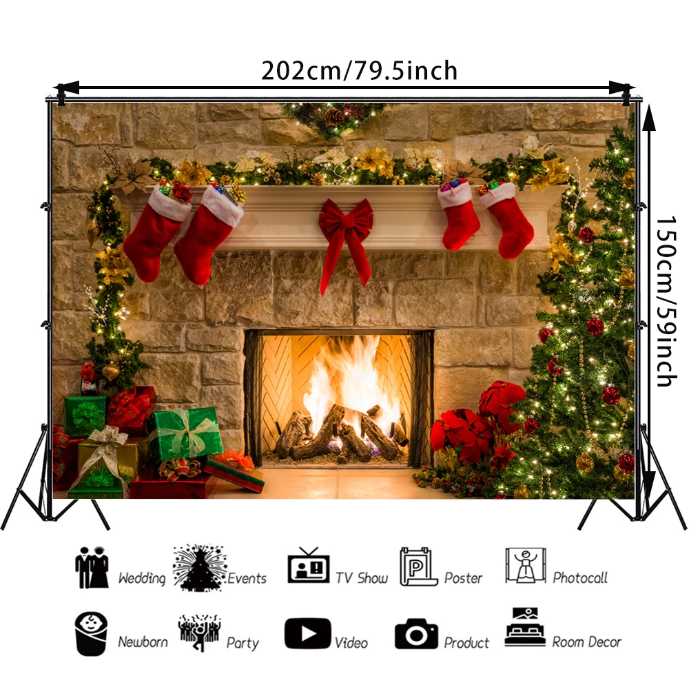 Christmas Photography Backdrops Child Christmas Fireplace Decoration Background For Photo Studio vlog decorations photo backdrop
