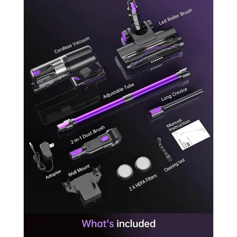 Cordless Vacuum Cleaner with LED Display, 45kpa 550W Brushless Motor, Max 50 Mins Runtime with Detachable Battery, 6 in 1 5
