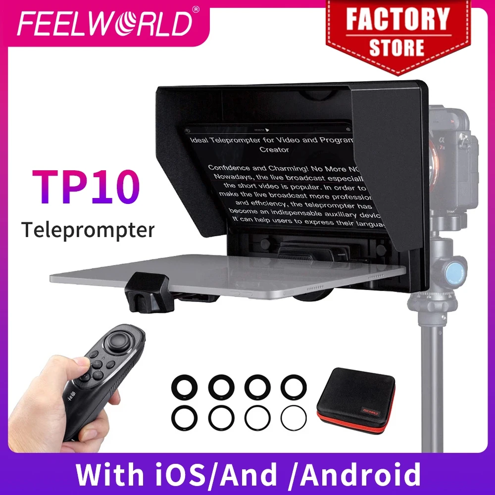 FEELWORLD TP10 Teleprompter for iPad Tablet DSLR Camera & Smartphone Shooting APP Compatible with iOS/Android Case Included