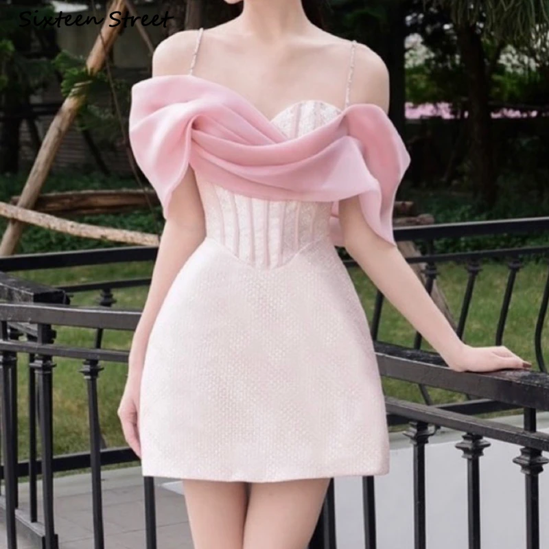 Vestido rosa Vintage para mujer, Vestido corto ajustado con tirantes de  diamantes, sin mangas, de cintura alta, con volantes| | - AliExpress