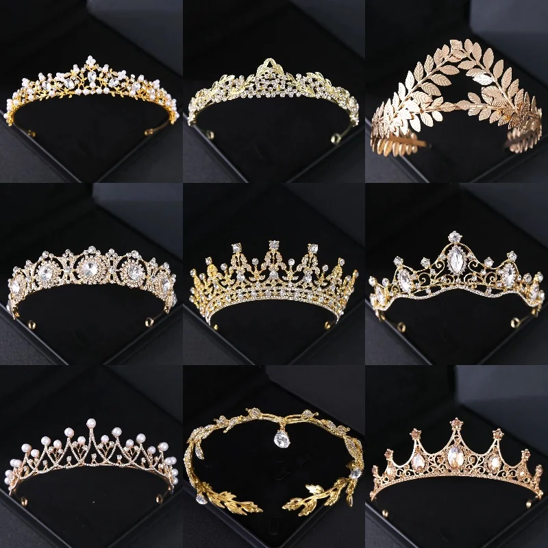 Gold Color Rhinestone Bridal Tiaras And Crowns Crystal Prom Diadem Headband Bridal Wedding Hair Accessories Jewelry Crown Tiara