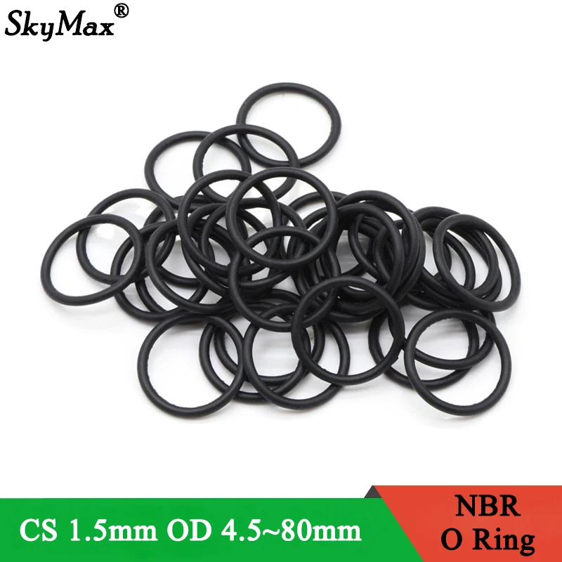 

50Pcs NBR O Ring Seal Gasket Thickness CS 1.5mm OD 4.5~80mm Nitrile Butadiene Rubber Spacer Oil Resistance Washer Round Shape