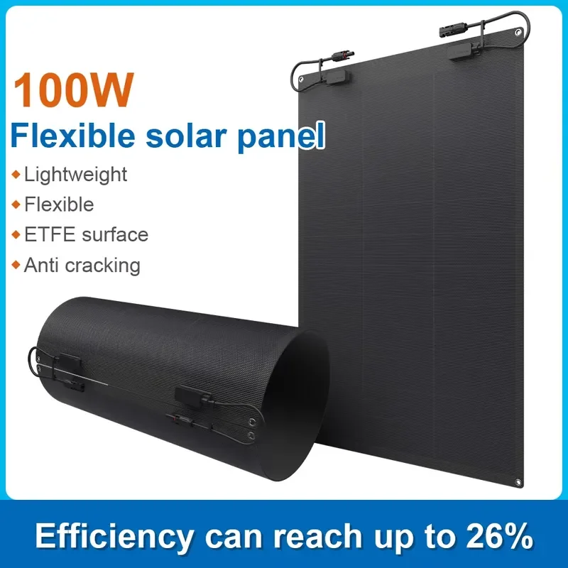 100W 스톡 안티크랙 IP67 방수 풀블랙 HPBC ETFE 플렉시블 태양광 패널 (야외용, 발코니용, 빠른 배송)