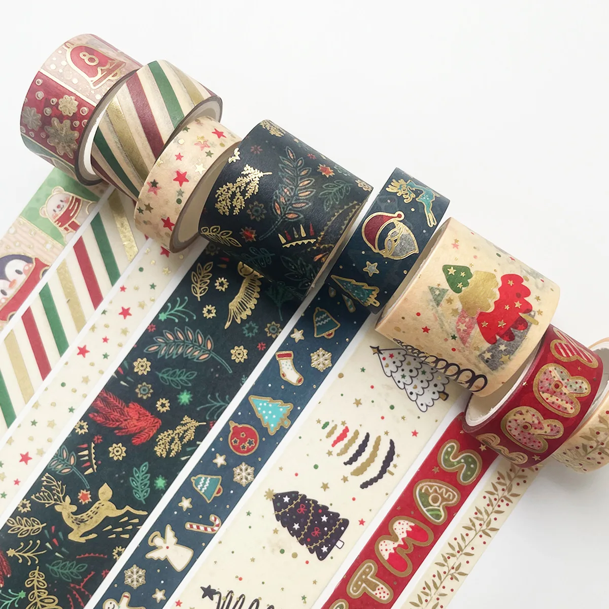 MOHAMM-Gold Foil Christmas Washi Masking Tape Set, DIY Arts Craft, Scrapbooking Projects, Gift Wrapping, 8 Rolls 4