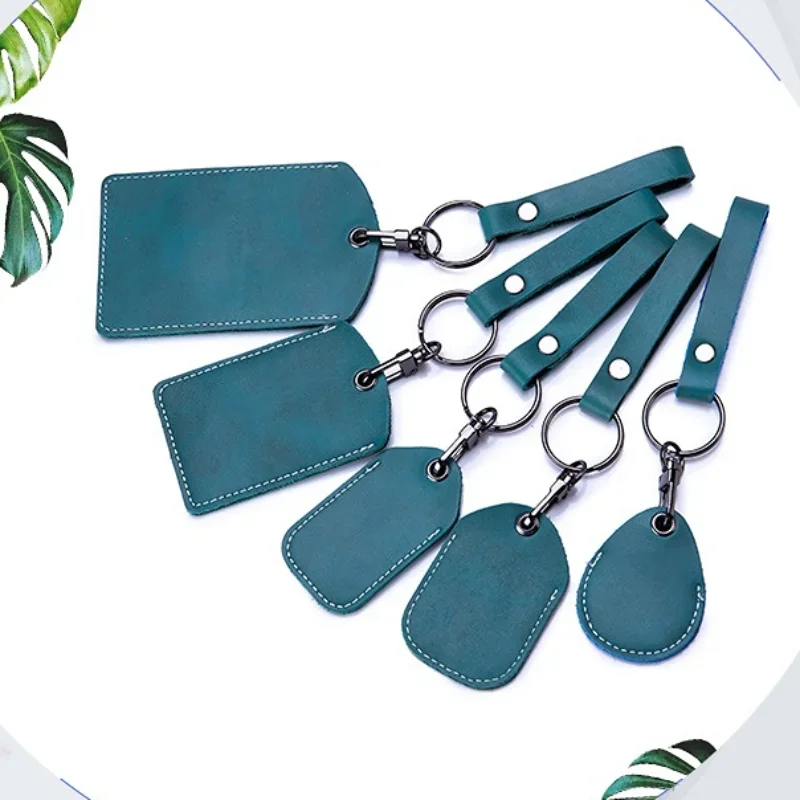 

Cow Leather Card Holder Keychain Key Ring Door Lock Access Tags ID Card Case Keychain Access Card Bag Key Tag Ring