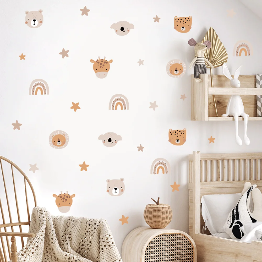 Whimsical Rainbow Bear Nursery Wall Art Stickers