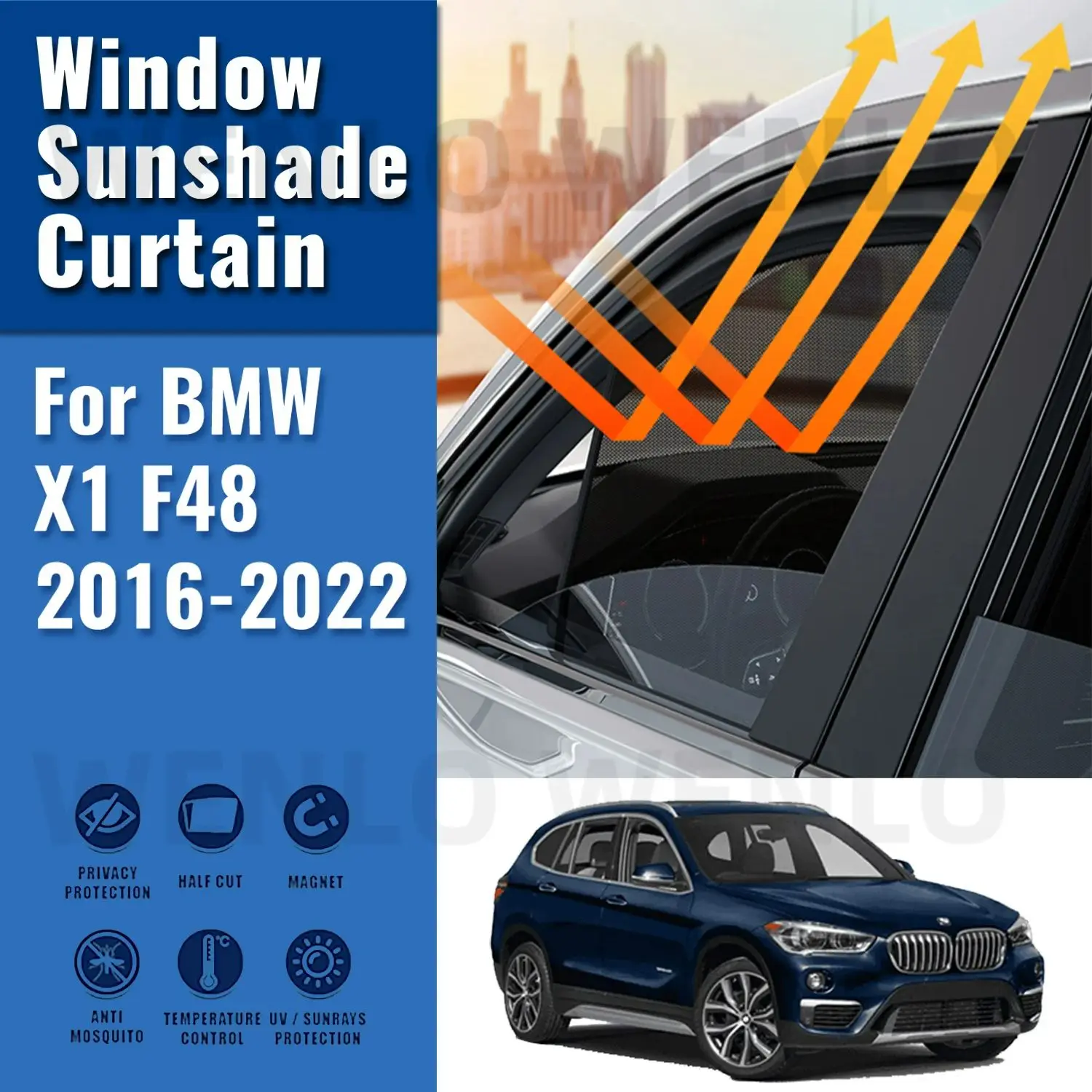 

For BMW X1 F48 2016-2022 Car Sunshade Shield Magnetic Front Windshield Frame Blind Curtain Rear Side Window Sun Shade Visor