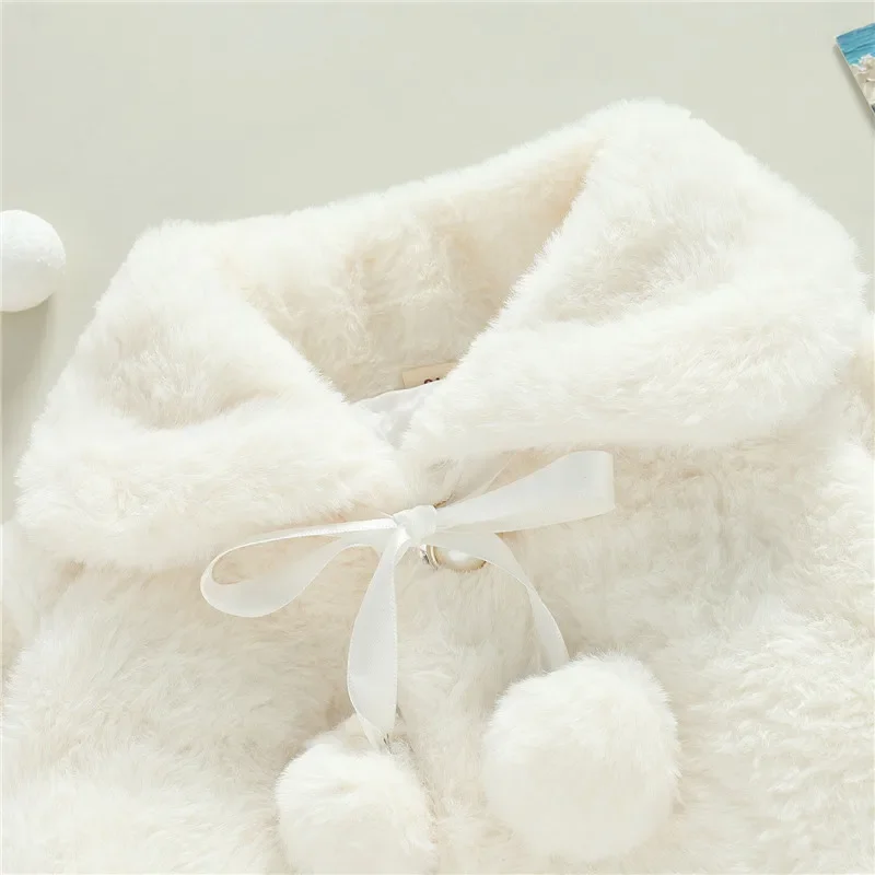 0-18months Toddler Girl Winter Jacket Wide Lapel Long Batwing Sleeve Fur Coat For Girl Pearl Decoration Snow Wear Cloak