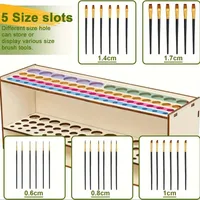 67-Slot Wooden Brush Holder Premium Double-layer Durable Artist Desk Organizer Pencil Paint Brushes Storage Art Craft 3