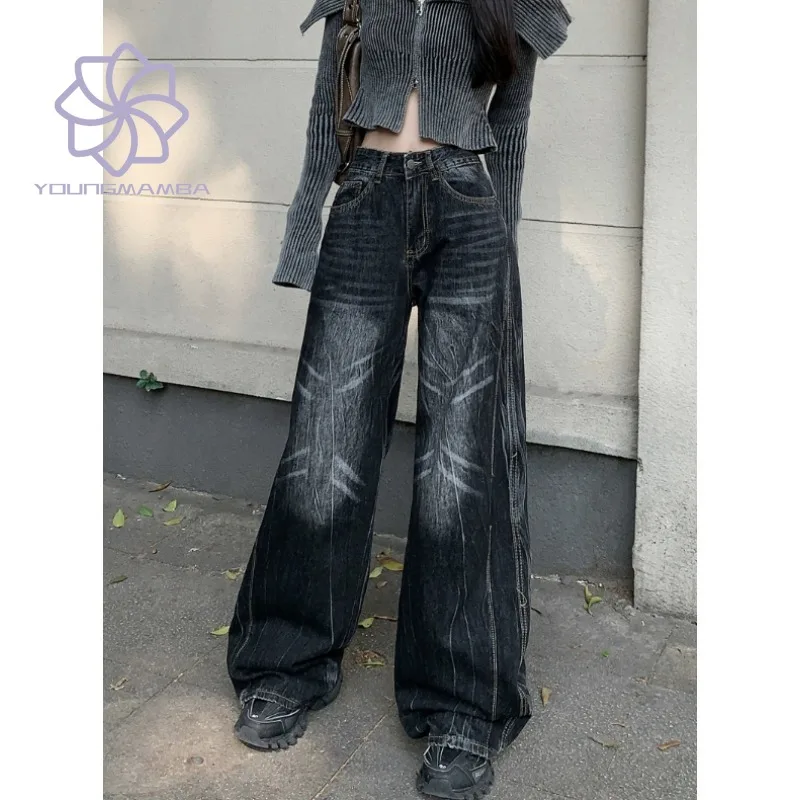

2023 Winter New High Waist Jeans for Women American Vintage High Street Loose Straight Leg Wide Leg Denim Pants