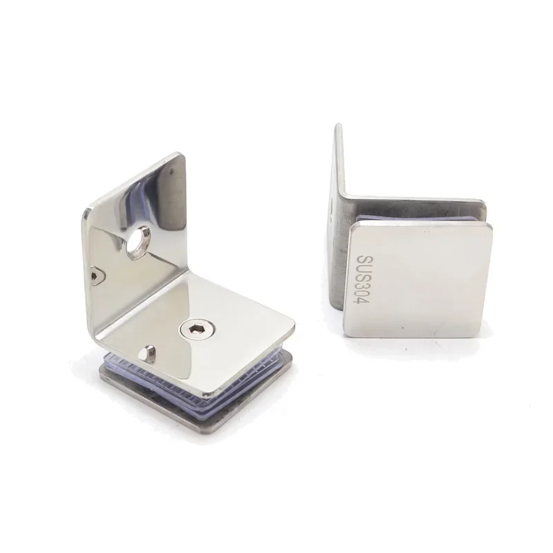 304 Stainless steel 90-degree glass clamp Glass partition holder mirror polishing fix glass on the wall bathroom accessories 2pc shower room glass clamp
