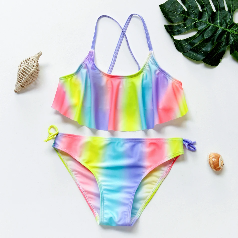 Girls swimsuit two piece hot stamping children's swimwear beachwear