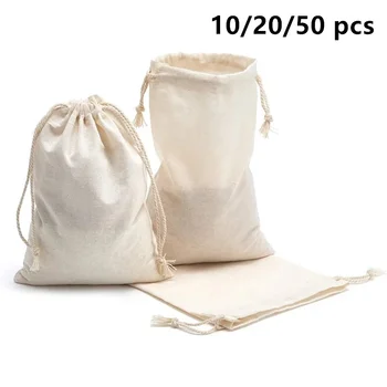 10/20/50 Pcs Dustproof Cotton Storage Bags Gift Fabric Package Plain Drawstring Pouches for Christmas Wedding Party Favors 1