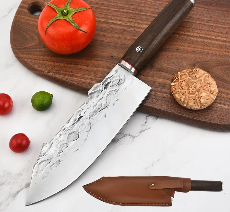 Leather Ash Wood Chef Knife Westernstyle Cooking Knife Chef Cutting Vegetables Meat Slicing
