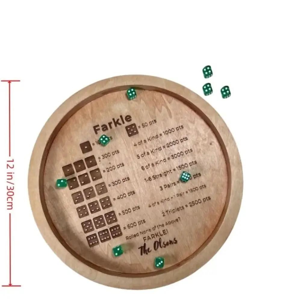 Exercise Patience Wooden Crap Out Dice Score Board Funny Round Farkle Dice Tray Score Pad Wood Tray Board Game