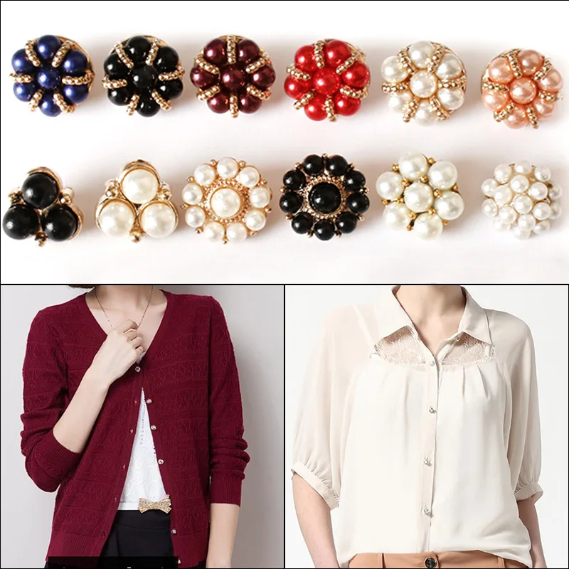 10 개/몫 약 10mm 여러 금속 진주 높은 발가락 단추 셔츠 가디건 작은 향기 스타일 장식 단추 N034