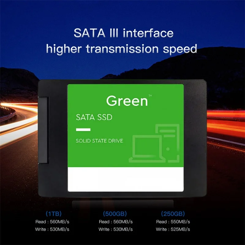 Фото Внутренний твердотельный диск, зеленый SSD 250 ГБ, 500 Гб, 1 ТБ, 2 ТБ 3D NAND SATA3 2,5 дюйма, SSD для ноутбука, ПК №2